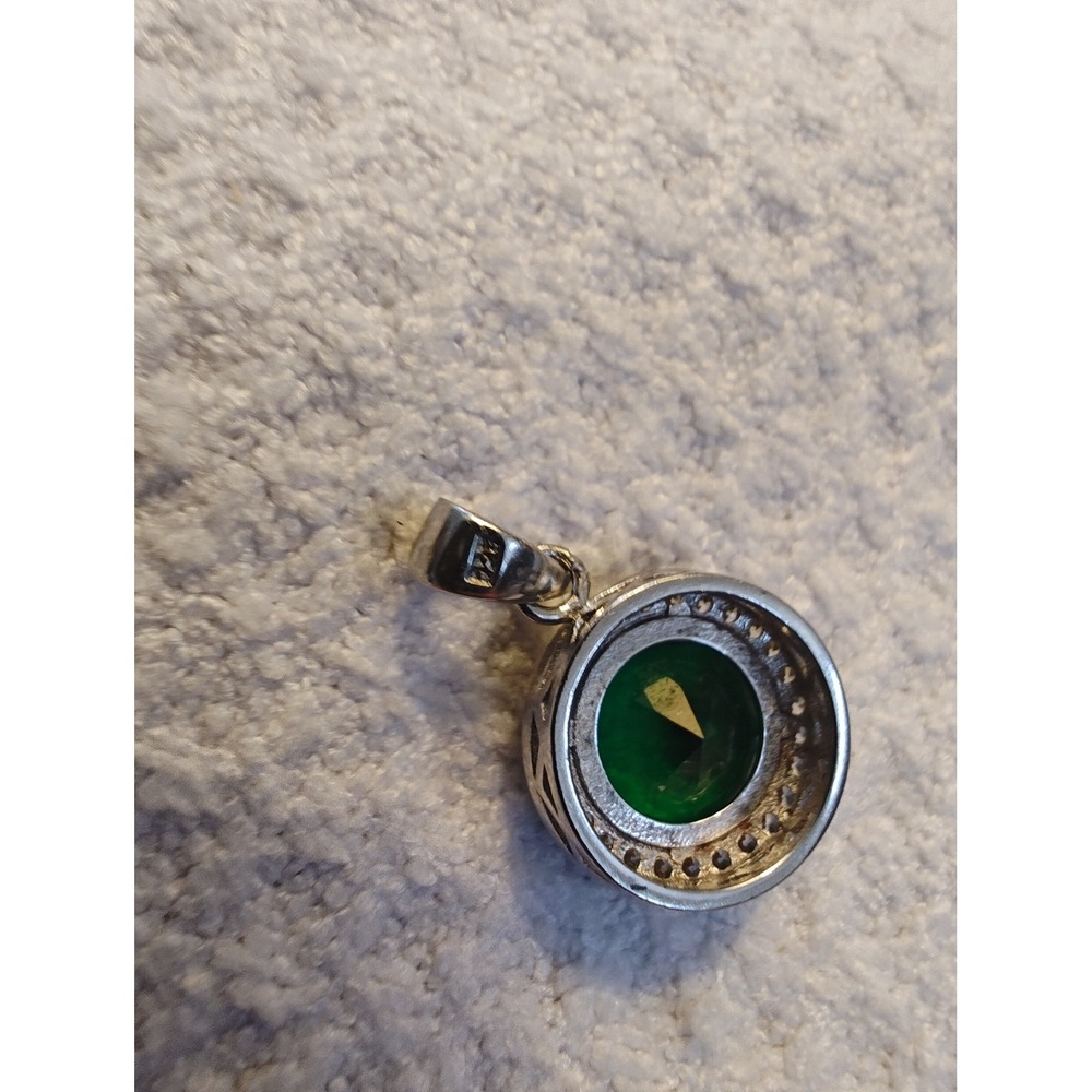 Pendant Green Silver Round Halo - Picture 7 of 8